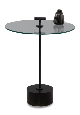 Beistelltisch >Pori< in Schwarz, Holz, Metall, Glas - 59x50cm (HxD)