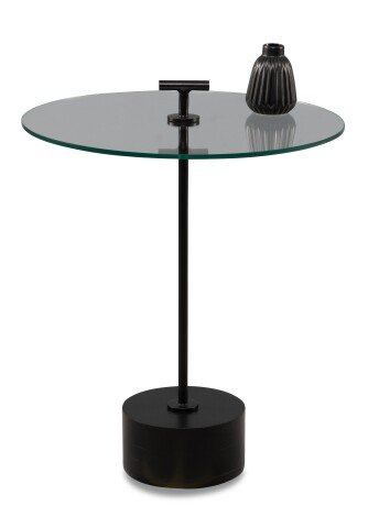 Beistelltisch >Pori< in Schwarz, Holz, Metall, Glas - 59x50cm (HxD)