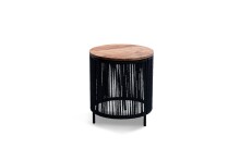 Beistelltisch >Simon< in schwarz / Akazie, Metall / Massivholz - 45x40cm (HxD)