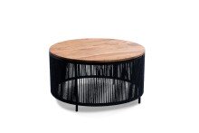 Couchtisch >Simon< in schwarz / Akazie, Metall / Massivholz - 40x75cm (HxD)