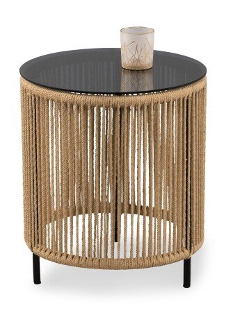 Beistelltisch >Simon< in beige / grau, Metall, Glas - 46x40cm (HxD)