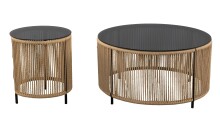 Beistelltisch >Simon< in beige / grau, Metall, Glas - 46x40cm (HxD)