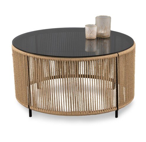 Couchtisch >Simon< in beige / grau, Metall / Glas - 40x75cm (HxD)