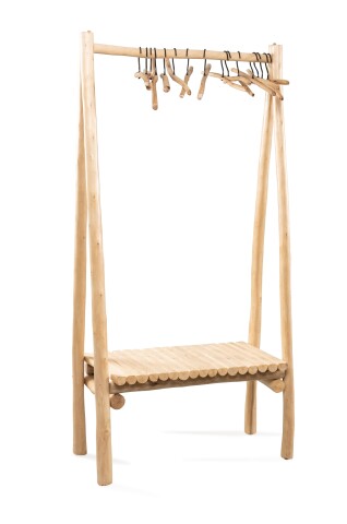 Garderobenständer >Samuel< in hellbraun, Massivholz - 80x160x40cm (BxHxT)