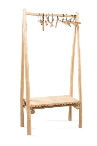 Garderobenständer >Samuel< in hellbraun, Massivholz - 80x160x40cm (BxHxT)
