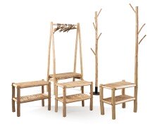 Garderobenständer >Samuel< in hellbraun, Massivholz - 80x160x40cm (BxHxT)