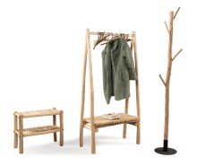 Kleiderständer >Samuel< in hellbraun, Massivholz / Metall - 180x30cm (HxD)