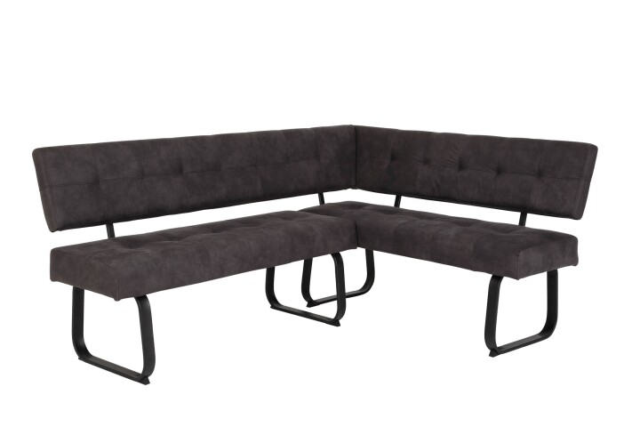 Eckbank >Laila-I< in Vintage Anthrazit, Metall / Microfaser - 202x92x46 (BxHxT)