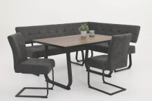 Eckbank >Laila-I< in Vintage Anthrazit, Metall / Microfaser - 202x92x46 (BxHxT)