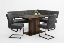Eckbank >Laila-I< in Vintage Anthrazit, Metall / Microfaser - 202x92x46 (BxHxT)