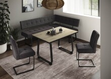 Eckbank >Laila-I< in Vintage Anthrazit, Metall / Microfaser - 202x92x46 (BxHxT)