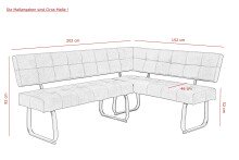 Eckbank >Laila-I< in Vintage Anthrazit, Metall / Microfaser - 202x92x46 (BxHxT)