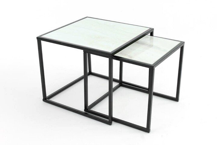 Beistelltisch >2/052-19< in Marmor hell, Metall - 45x47x45cm (BxHxT)