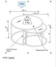 Beistelltisch >2/053-39.19< in Marmor hell, Matall Schwarz - 42x65cm (HxD)