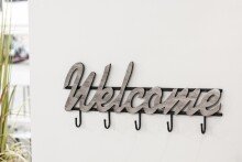 Wandgarderobe >17718< in schwarz-silber, MDF, Metall - 60x24x4cm (BxHxT)