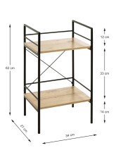 Beistelltisch >21957< in schwarz-eiche, MDF, Metall - 34x62x27cm (BxHxT)