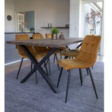 Polsterstuhl >Middelfart< (2er-Set) in Senfgelb, Velour - 44x86x55cm (BxHxT)