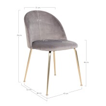 Polsterstuhl >Geneva< (2er-Set) in Grau, Velour - 51x78x52cm (BxHxT)