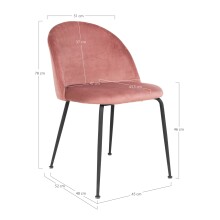 Polsterstuhl >Geneva< (2er-Set) in Rosa, Velour - 51x78x52cm (BxHxT)