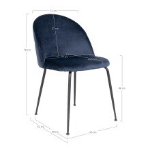 Polsterstuhl >Geneva< (2er-Set) in Blau, Velour - 51x78x52cm (BxHxT)