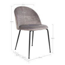 Polsterstuhl >Geneva< (2er-Set) in Grau, Velour - 51x78x52cm (BxHxT)