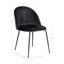 Polsterstuhl >Geneva< (2er-Set) in Schwarz, Velour - 51x78x52cm (BxHxT)