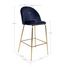 Barhocker >Lausanne< (2er-Set) in Blau, Velour - 55x108x60cm (BxHxT)