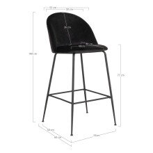 Barhocker >Lausanne< (2er-Set) in Schwarz, Velour - 55x108x60cm (BxHxT)