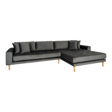 Ecksofa >Lido< in Grau, Velour - 290x76x92cm (BxHxT)