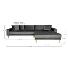 Ecksofa >Lido< in Grau, Velour - 290x76x92cm (BxHxT)
