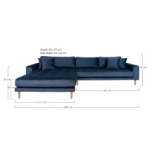 Ecksofa >Lido< in Dunkelblau, Velour - 290x76x92cm (BxHxT)