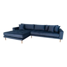 Ecksofa >Lido< in Dunkelblau, Velour - 290x76x92cm (BxHxT)