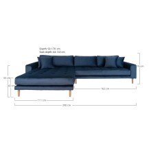 Ecksofa >Lido< in Dunkelblau, Velour - 290x76x92cm (BxHxT)