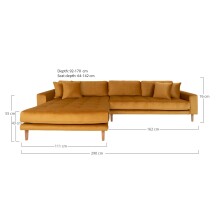 Ecksofa >Lido< in Senfgelb, Velour - 290x76x92cm (BxHxT)