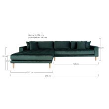 Ecksofa >Lido< in Grün, Velour - 290x76x92cm (BxHxT)