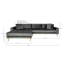 Ecksofa >Lido< in Grau, Velour - 290x76x92cm (BxHxT)
