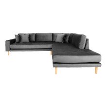 Ecksofa >Lido< in Dunkelgrau, Velour - 257x76x220cm...