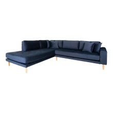 Ecksofa >Lido< in Dunkelblau, Velour - 257x76x220cm...