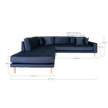 Ecksofa >Lido< in Dunkelblau, Velour - 257x76x220cm (BxHxT)