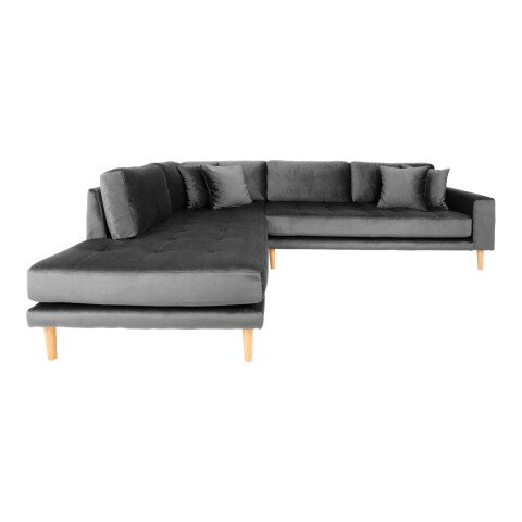Ecksofa >Lido< in Dunkelgrau, Velour - 257x76x220cm (BxHxT)