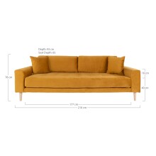 3-Sitzer >Lido< in Senfgelb, Velour - 210x76x93cm (BxHxT)