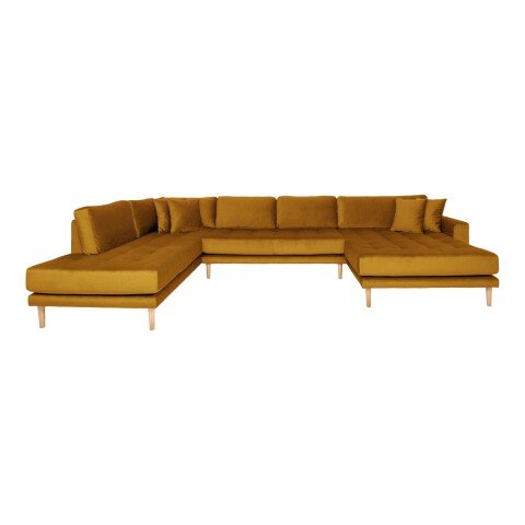 Wohnlandschaft >Lido< in Senfgelb, Velour - 370x76x220cm (BxHxT)