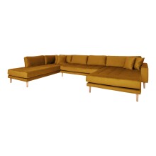 Wohnlandschaft >Lido< in Senfgelb, Velour - 370x76x220cm (BxHxT)