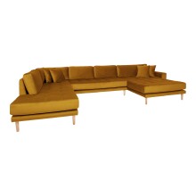 Wohnlandschaft >Lido< in Senfgelb, Velour - 370x76x220cm (BxHxT)