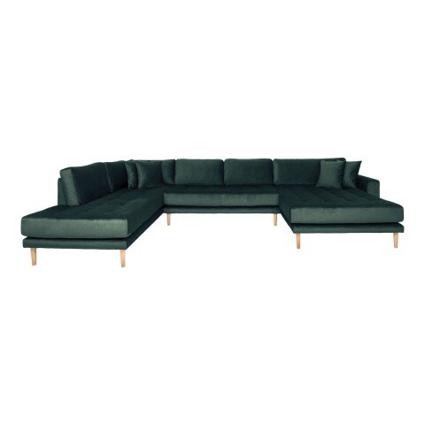 Wohnlandschaft >Lido< in Dunkelgrün, Velour - 370x76x220cm (BxHxT)
