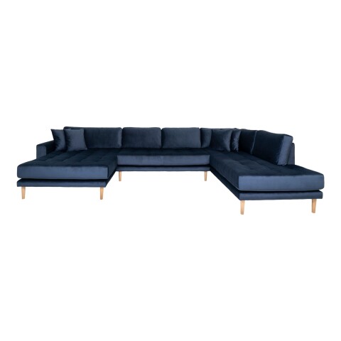 Wohnlandschaft >Lido< in Dunkelblau, Velour - 370x76x220cm (BxHxT)