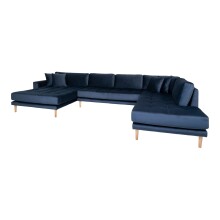 Wohnlandschaft >Lido< in Dunkelblau, Velour - 370x76x220cm (BxHxT)