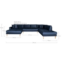 Wohnlandschaft >Lido< in Dunkelblau, Velour - 370x76x220cm (BxHxT)