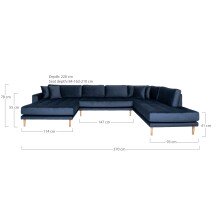 Wohnlandschaft >Lido< in Dunkelblau, Velour - 370x76x220cm (BxHxT)