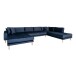 Wohnlandschaft >Lido< in Dunkelblau, Velour - 370x76x220cm (BxHxT)